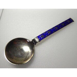 Large Vintage NORWAY STERLING ENAMEL Spoon J Tostrup Cobalt Blue Enamel 925S 34g